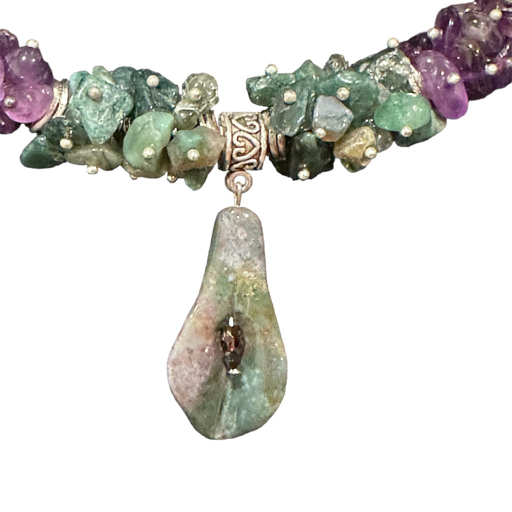 One Of A Kind! Unique Gemstones Necklace With Pendant/ Chocker